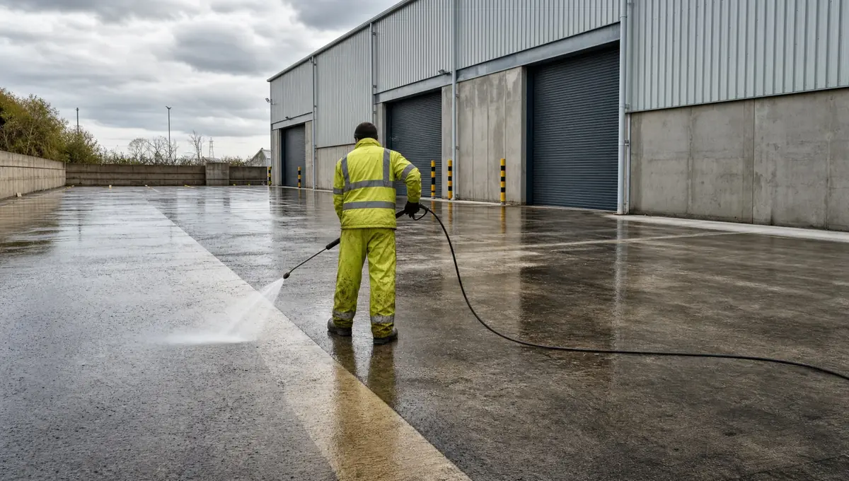 Professional pressure washing of a large commercial site