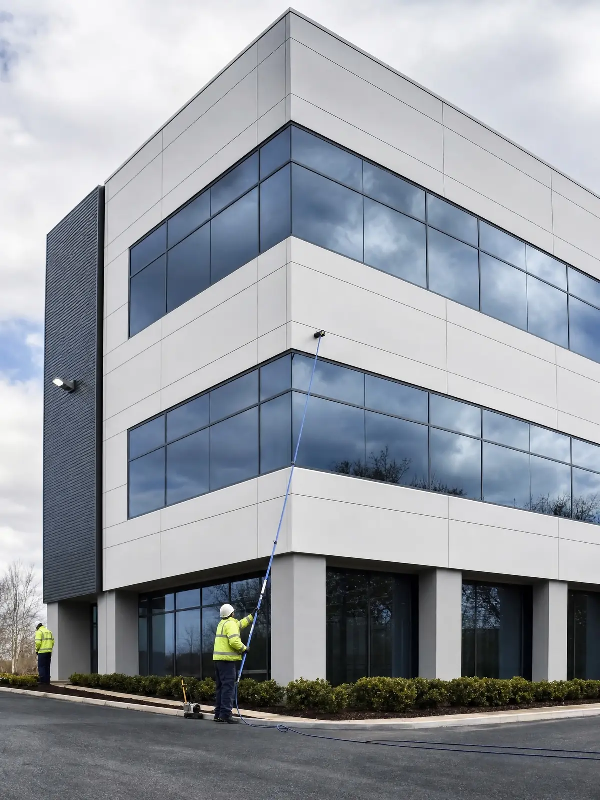 A clean bright multi-storey office facade after washing
