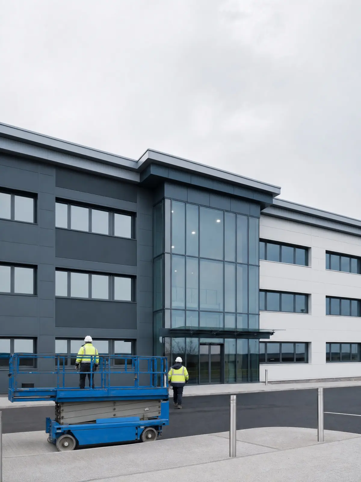 A finished spotless office elevation with access platform lowered