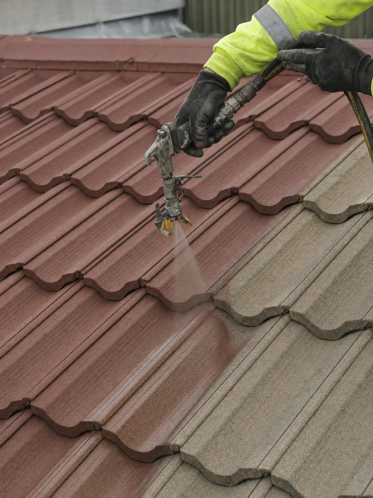 Applying protective coating to commercial roof tiles