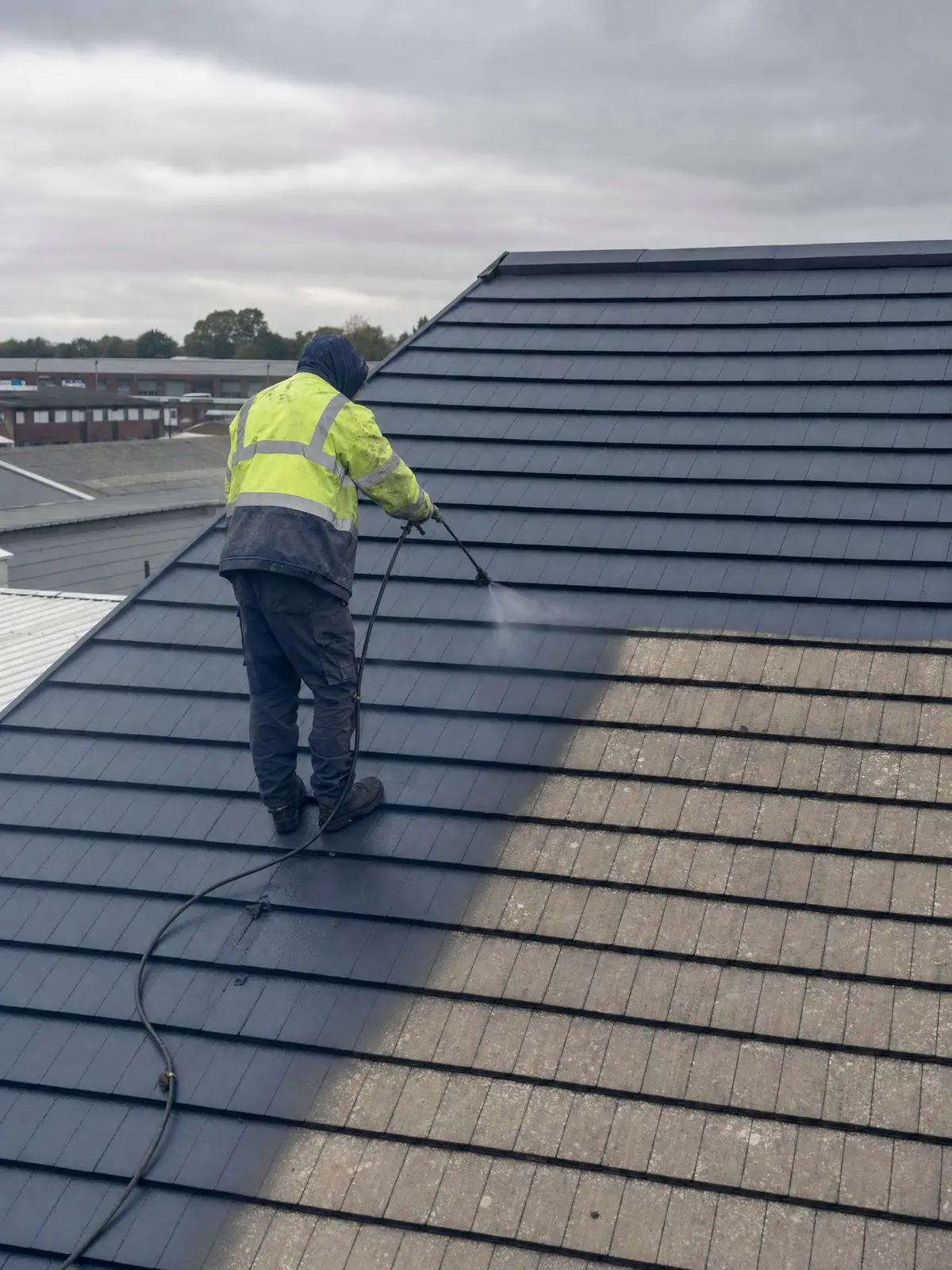Spraying a protective coating onto a commercial roof