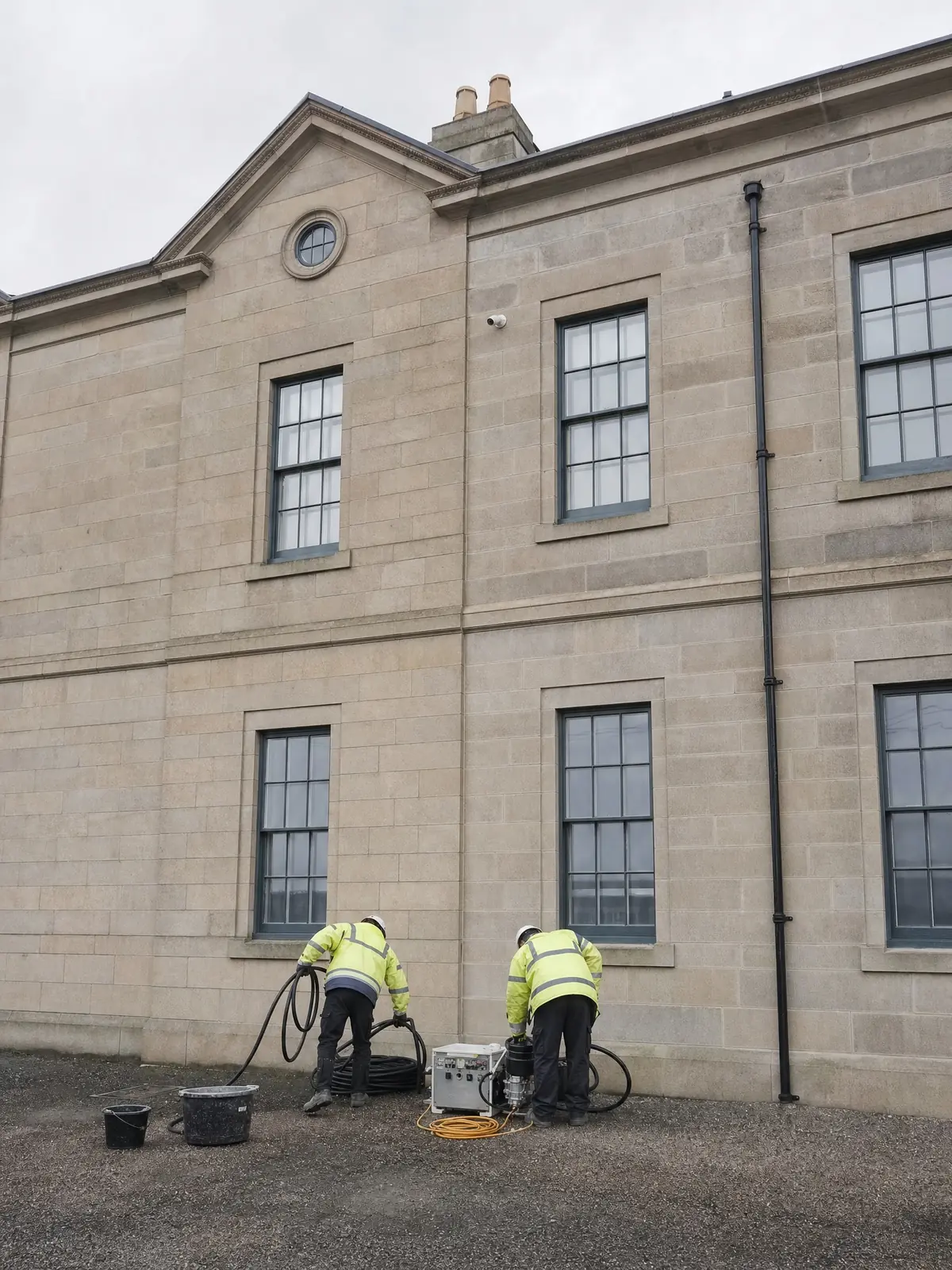 A gently cleaned stone elevation at TORC project completion