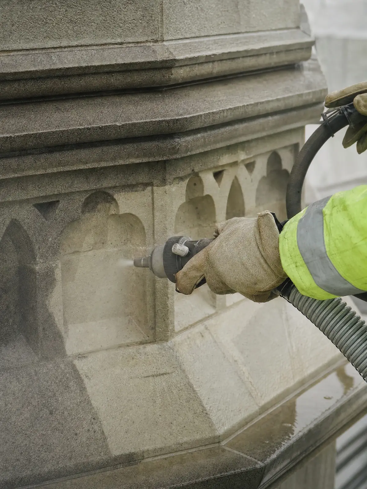 TORC cleaning delicate carved masonry